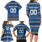 Personalized Bulldogs Rugby Xmas Family Matching Long Sleeve Bodycon Dress and Hawaiian Shirt Australia NRL Mascot