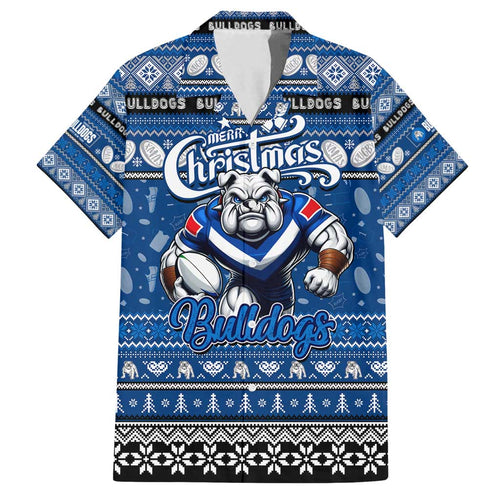 Personalized Bulldogs Rugby Xmas Family Matching Long Sleeve Bodycon Dress and Hawaiian Shirt Australia NRL Mascot