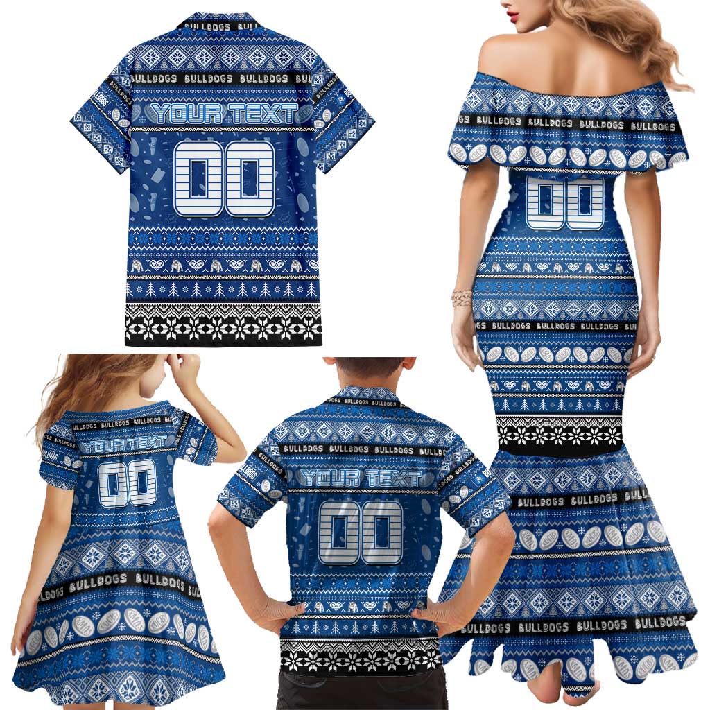 Personalized Bulldogs Rugby Xmas Family Matching Mermaid Dress and Hawaiian Shirt Australia NRL Mascot