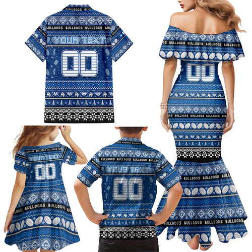 Personalized Bulldogs Rugby Xmas Family Matching Mermaid Dress and Hawaiian Shirt Australia NRL Mascot