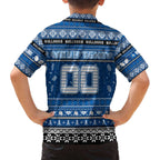 Personalized Bulldogs Rugby Xmas Family Matching Off The Shoulder Long Sleeve Dress and Hawaiian Shirt Australia NRL Mascot