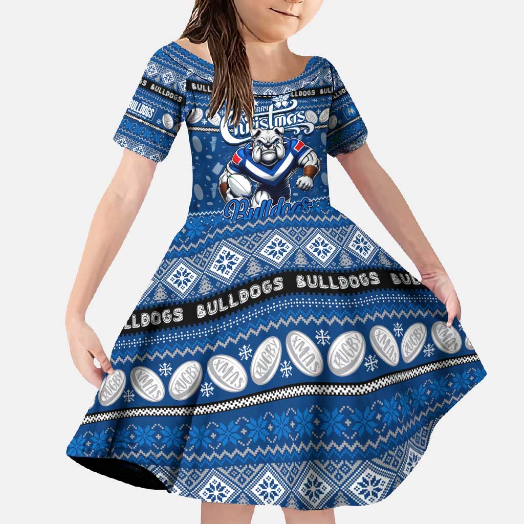 Personalized Bulldogs Rugby Xmas Family Matching Off Shoulder Maxi Dress and Hawaiian Shirt Australia NRL Mascot
