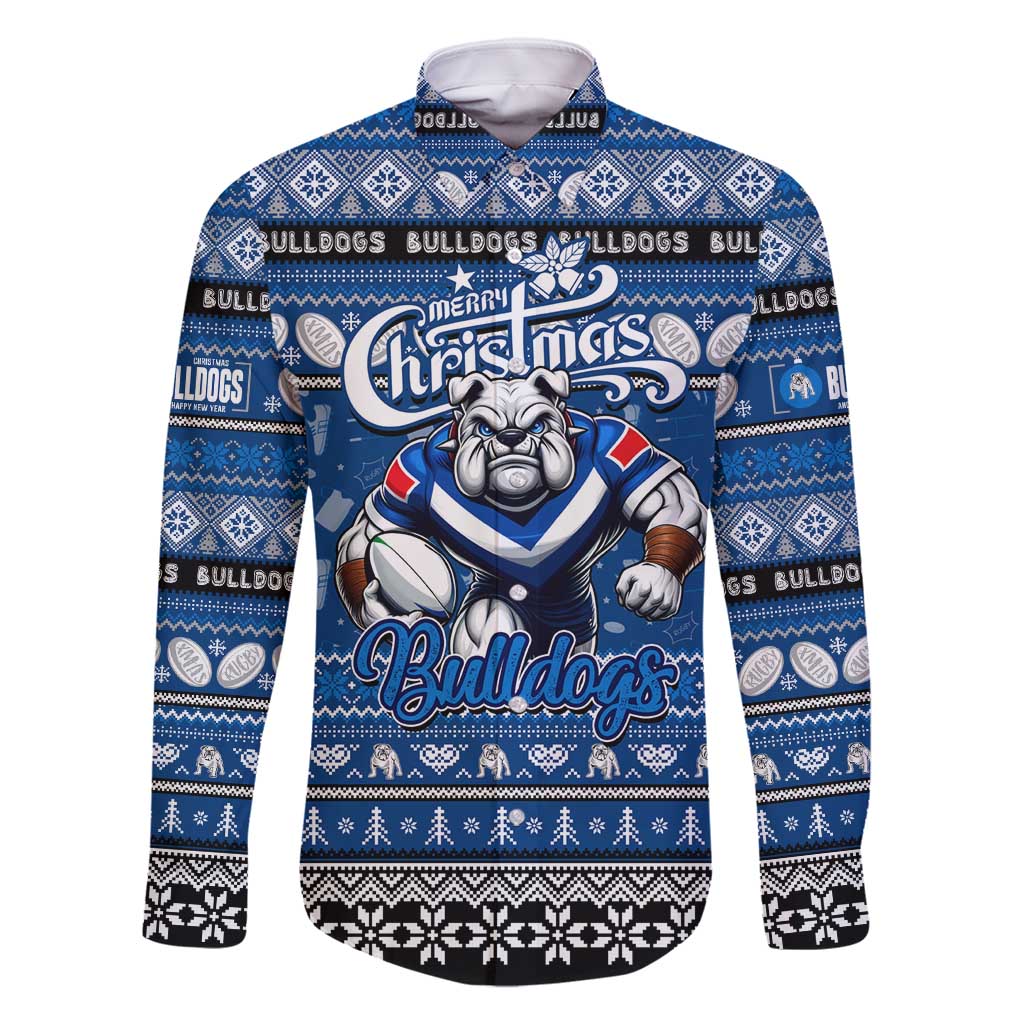 Personalized Bulldogs Rugby Xmas Family Matching Off Shoulder Maxi Dress and Hawaiian Shirt Australia NRL Mascot