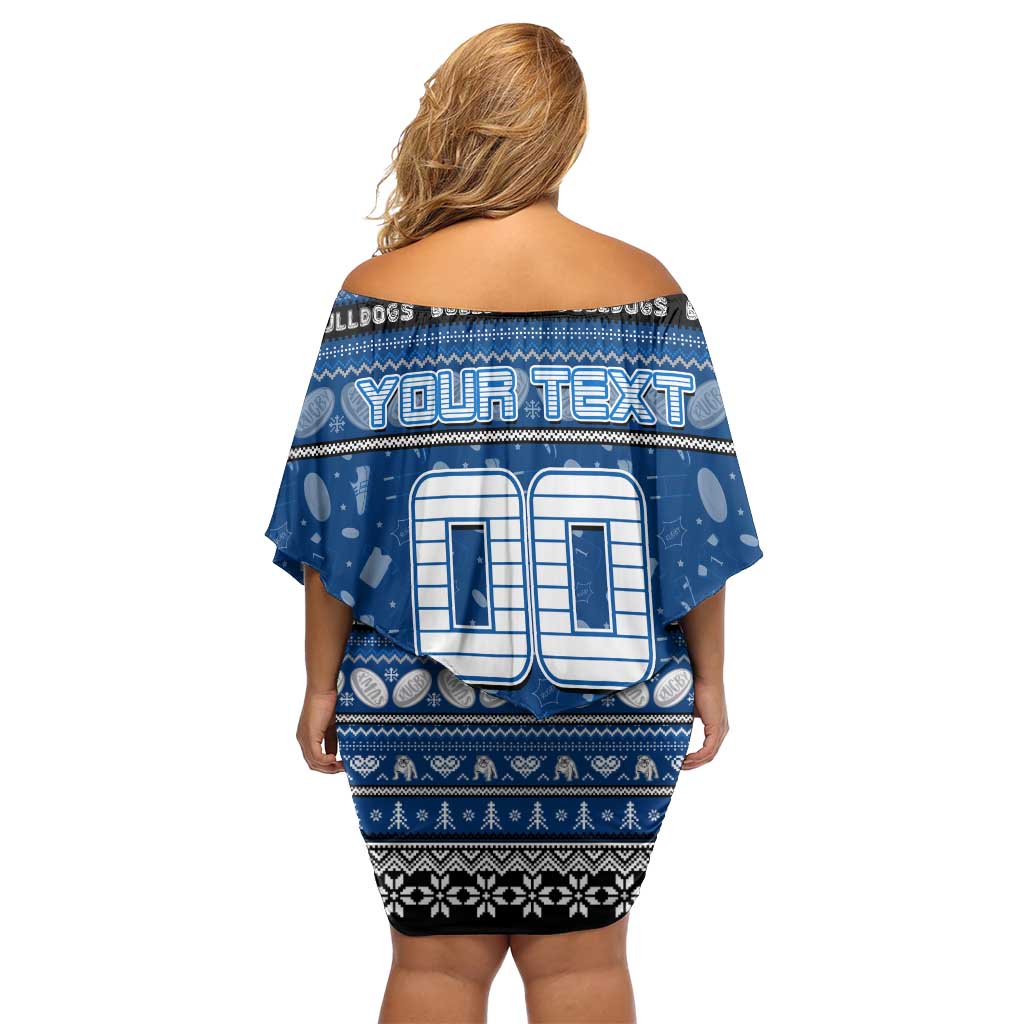 Personalized Bulldogs Rugby Xmas Family Matching Off Shoulder Short Dress and Hawaiian Shirt Australia NRL Mascot