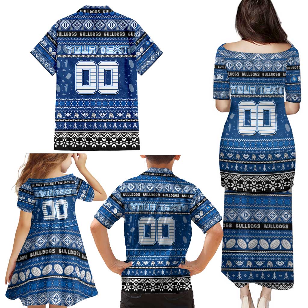Personalized Bulldogs Rugby Xmas Family Matching Puletasi and Hawaiian Shirt Australia NRL Mascot