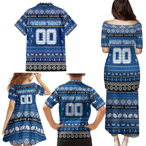 Personalized Bulldogs Rugby Xmas Family Matching Puletasi and Hawaiian Shirt Australia NRL Mascot