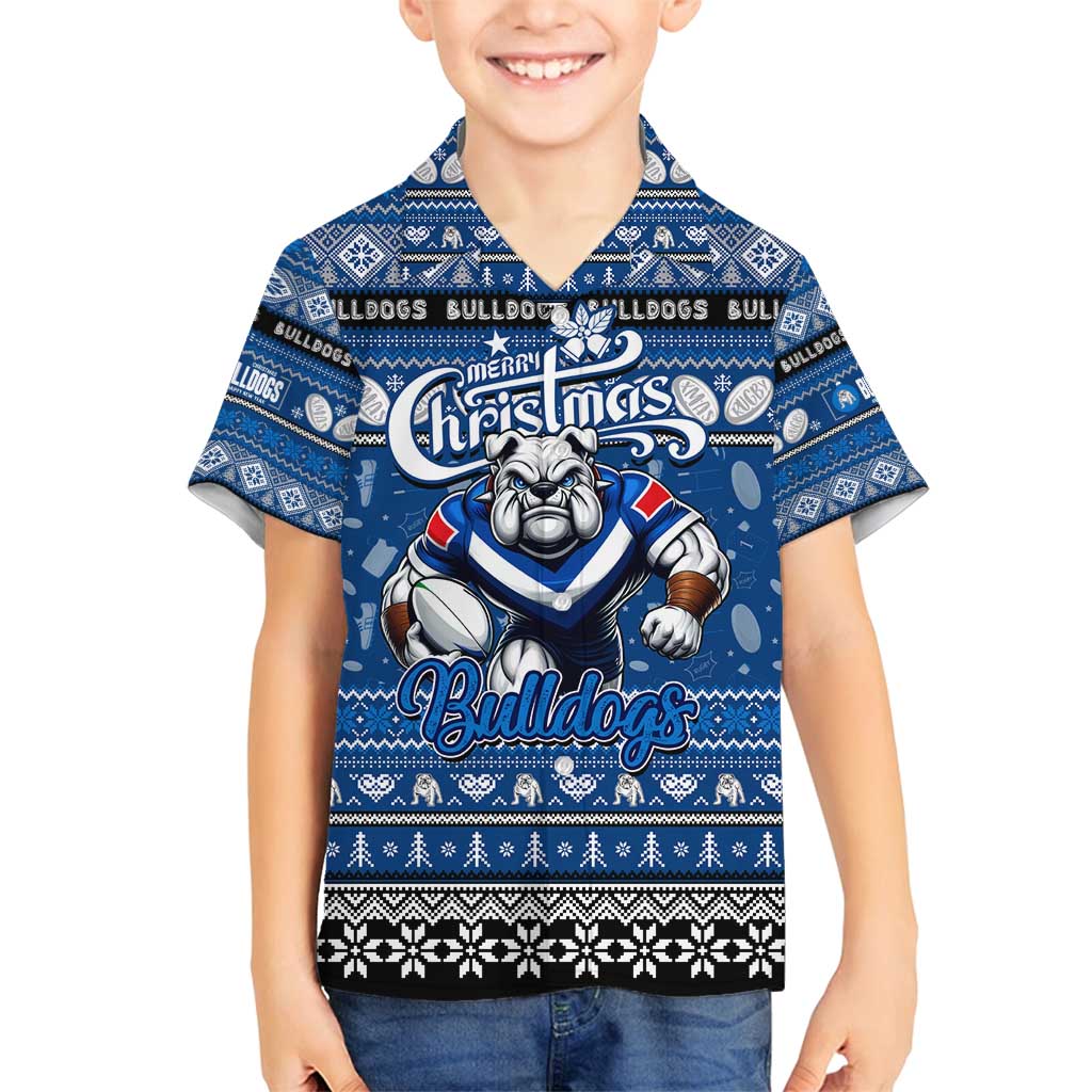 Personalized Bulldogs Rugby Xmas Family Matching Puletasi and Hawaiian Shirt Australia NRL Mascot