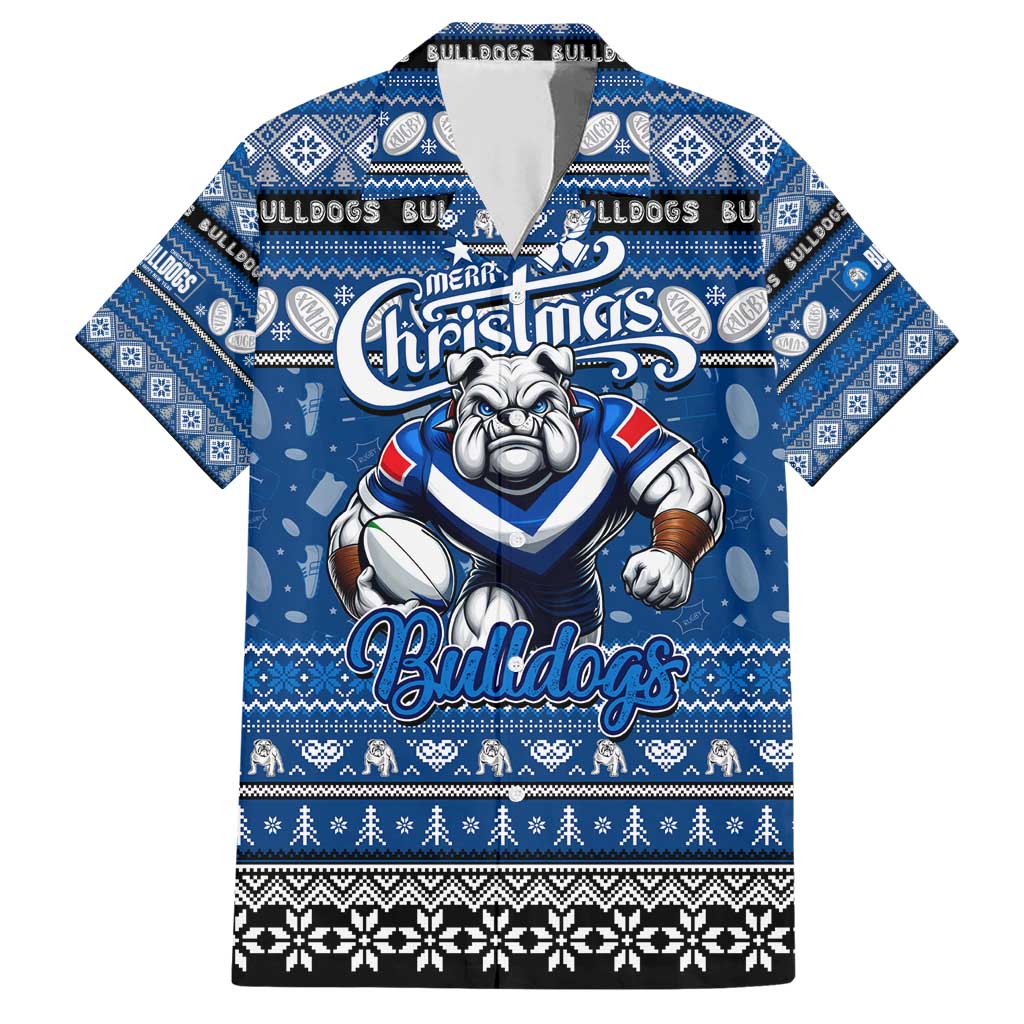 Personalized Bulldogs Rugby Xmas Family Matching Short Sleeve Bodycon Dress and Hawaiian Shirt Australia NRL Mascot