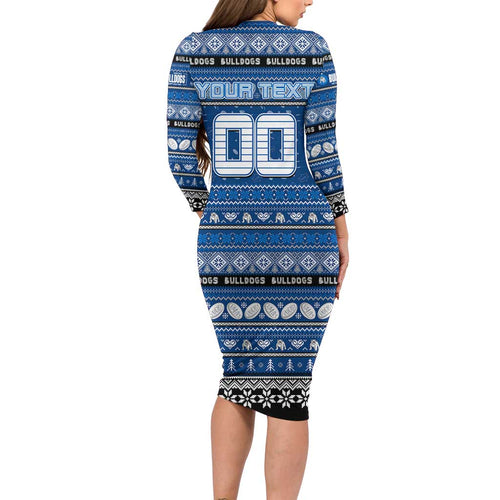 Personalized Bulldogs Rugby Xmas Long Sleeve Bodycon Dress Australia NRL Mascot