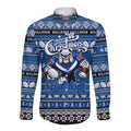 Personalized Bulldogs Rugby Xmas Long Sleeve Button Shirt Australia NRL Mascot