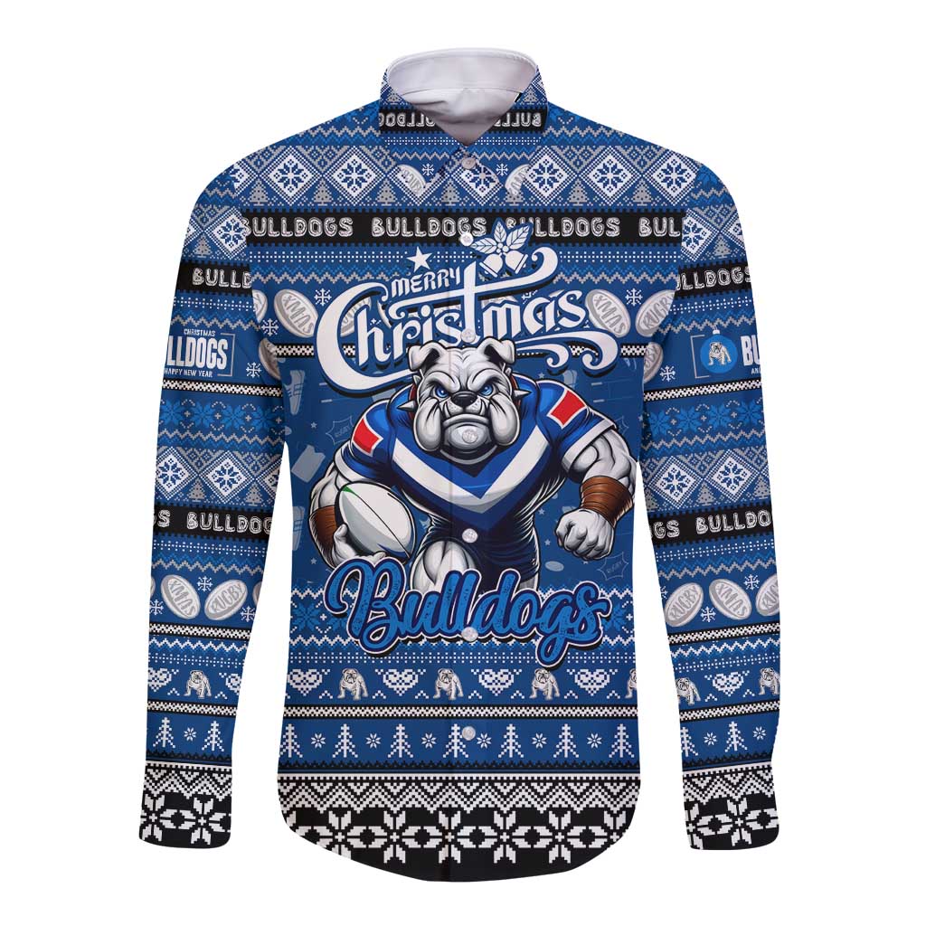 Personalized Bulldogs Rugby Xmas Long Sleeve Button Shirt Australia NRL Mascot