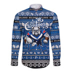 Personalized Bulldogs Rugby Xmas Long Sleeve Button Shirt Australia NRL Mascot
