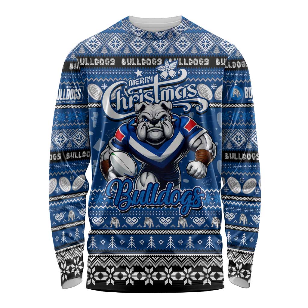Personalized Bulldogs Rugby Xmas Long Sleeve Shirt Australia NRL Mascot