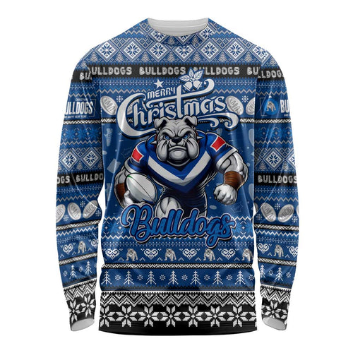 Personalized Bulldogs Rugby Xmas Long Sleeve Shirt Australia NRL Mascot