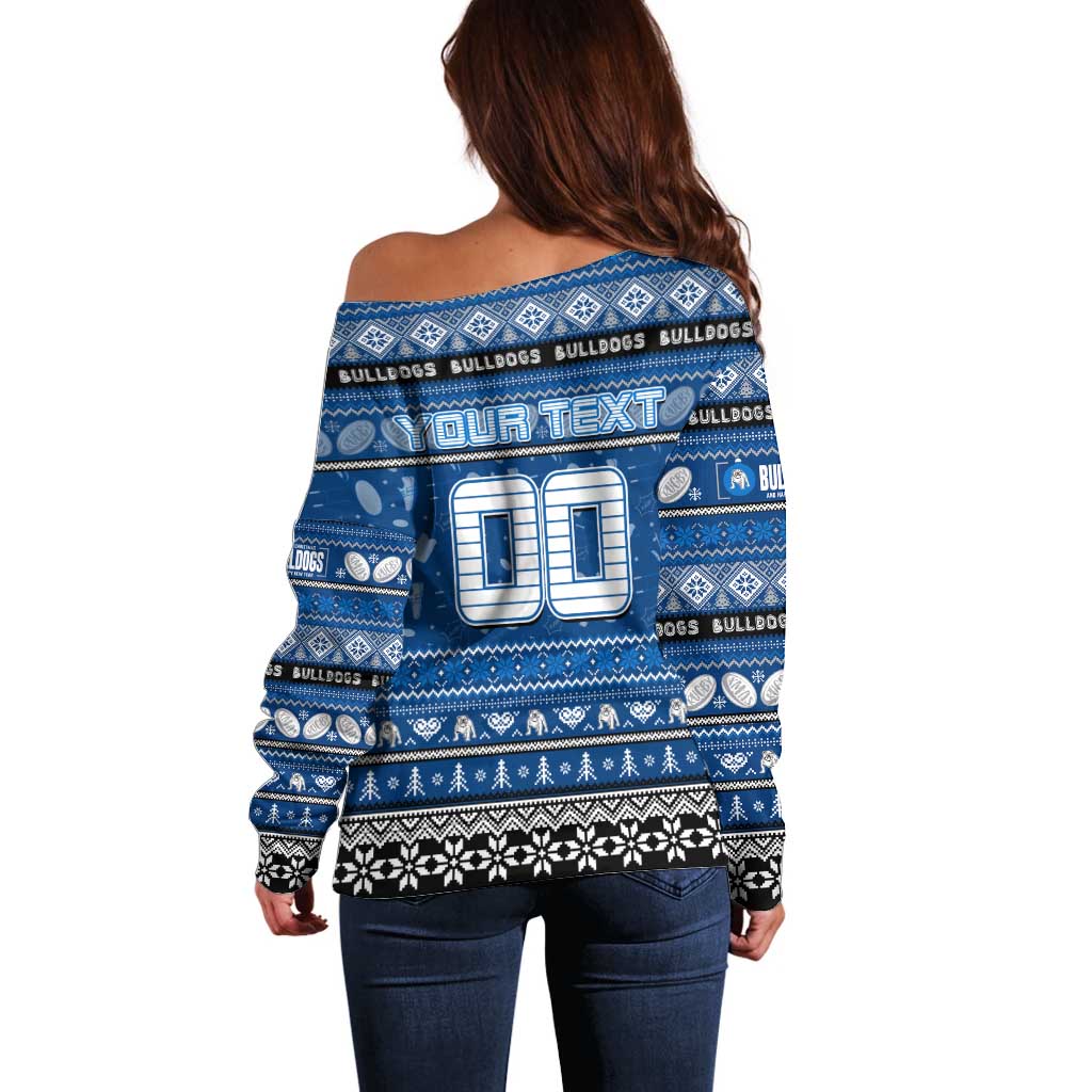 Personalized Bulldogs Rugby Xmas Off Shoulder Sweater Australia NRL Mascot
