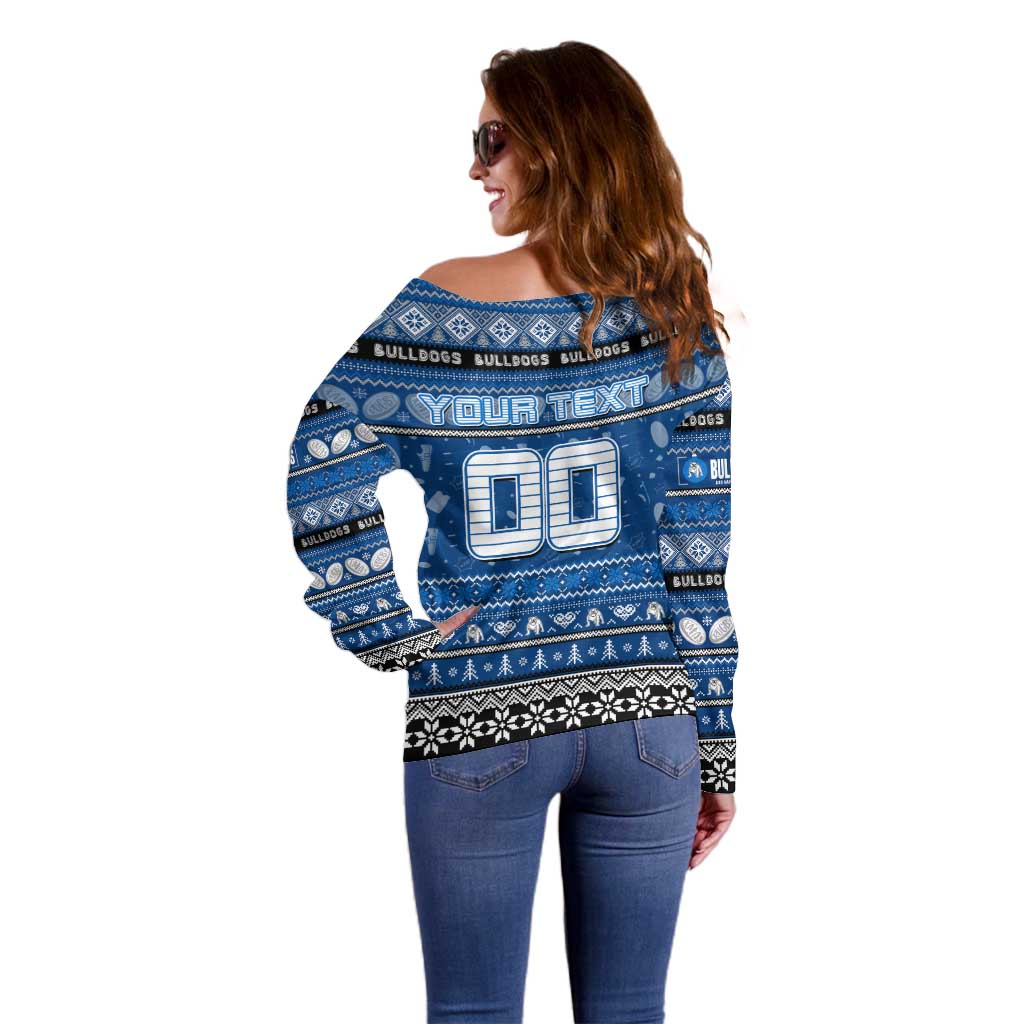 Personalized Bulldogs Rugby Xmas Off Shoulder Sweater Australia NRL Mascot