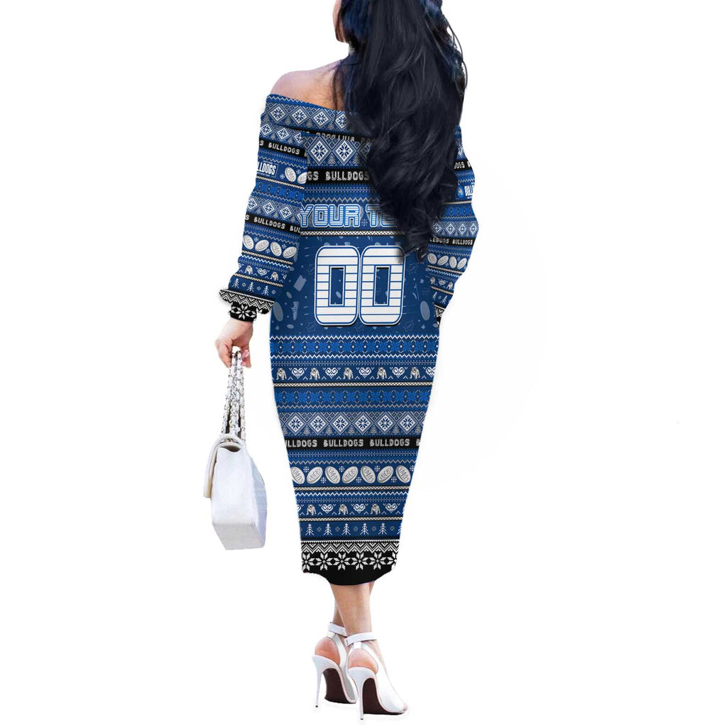 Personalized Bulldogs Rugby Xmas Off The Shoulder Long Sleeve Dress Australia NRL Mascot