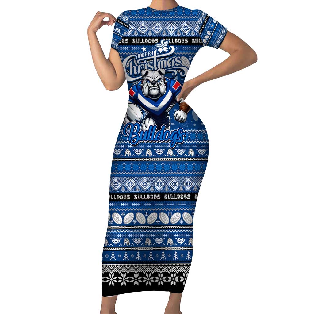 Personalized Bulldogs Rugby Xmas Short Sleeve Bodycon Dress Australia NRL Mascot