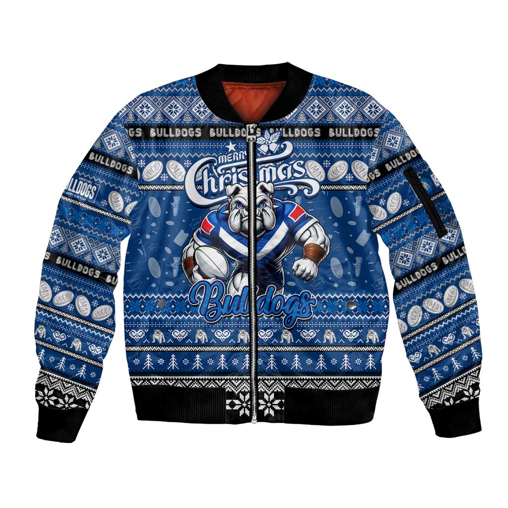 Personalized Bulldogs Rugby Xmas Sleeve Zip Bomber Jacket Australia NRL Mascot