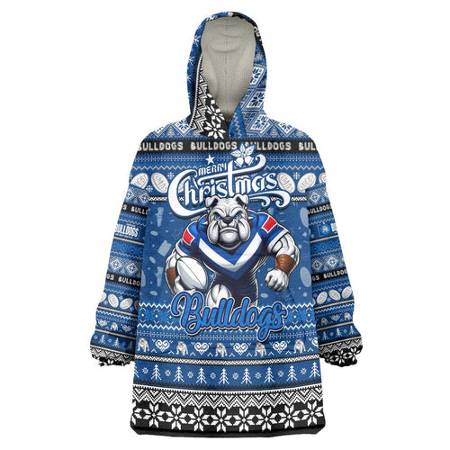 Personalized Bulldogs Rugby Xmas Wearable Blanket Hoodie Australia NRL Mascot