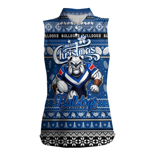 Personalized Bulldogs Rugby Xmas Women Sleeveless Polo Shirt Australia NRL Mascot