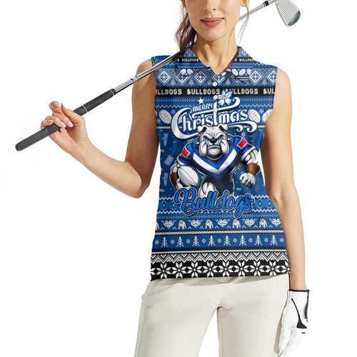 Personalized Bulldogs Rugby Xmas Women Sleeveless Polo Shirt Australia NRL Mascot