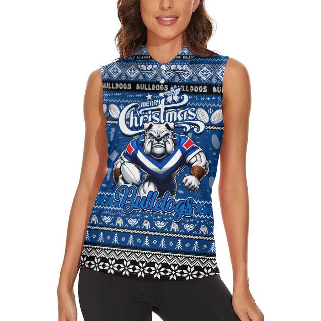 Personalized Bulldogs Rugby Xmas Women Sleeveless Polo Shirt Australia NRL Mascot