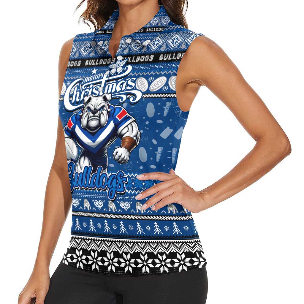 Personalized Bulldogs Rugby Xmas Women Sleeveless Polo Shirt Australia NRL Mascot