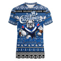 Personalized Bulldogs Rugby Xmas Women V-Neck T-Shirt Australia NRL Mascot