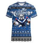 Personalized Bulldogs Rugby Xmas Women V-Neck T-Shirt Australia NRL Mascot