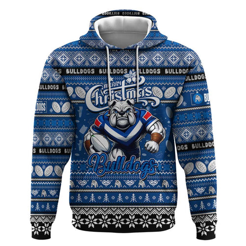 Personalized Bulldogs Rugby Xmas Zip Hoodie Australia NRL Mascot