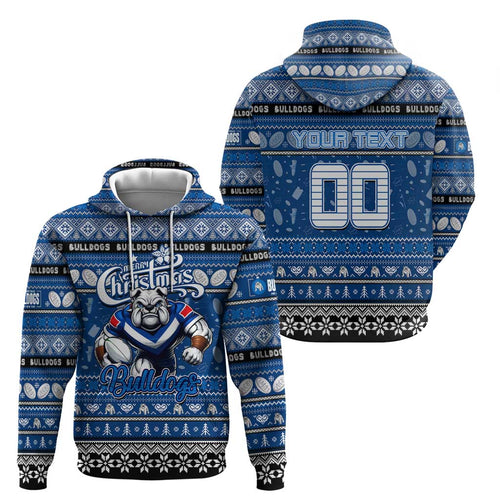 Personalized Bulldogs Rugby Xmas Zip Hoodie Australia NRL Mascot