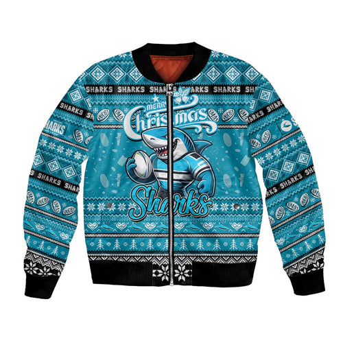 Personalized Sharks Rugby Xmas Bomber Jacket Australia NRL Mascot