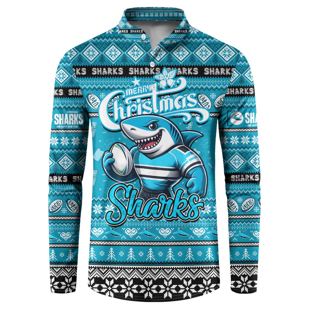 Personalized Sharks Rugby Xmas Button Sweatshirt Australia NRL Mascot
