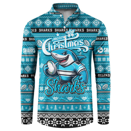 Personalized Sharks Rugby Xmas Button Sweatshirt Australia NRL Mascot