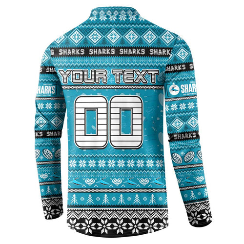 Personalized Sharks Rugby Xmas Button Sweatshirt Australia NRL Mascot