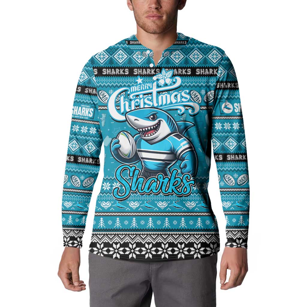 Personalized Sharks Rugby Xmas Button Sweatshirt Australia NRL Mascot