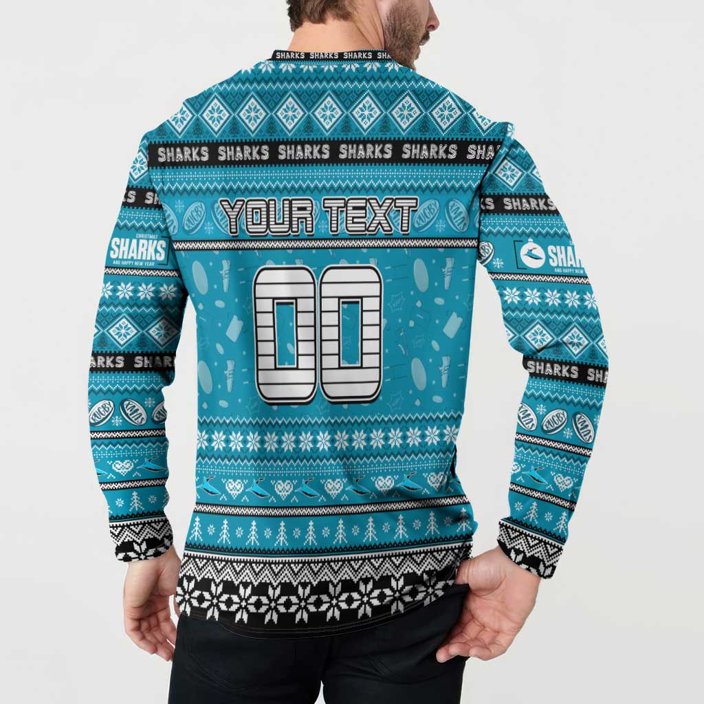 Personalized Sharks Rugby Xmas Button Sweatshirt Australia NRL Mascot