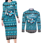 Personalized Sharks Rugby Xmas Couples Matching Long Sleeve Bodycon Dress and Long Sleeve Button Shirt Australia NRL Mascot