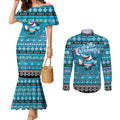 Personalized Sharks Rugby Xmas Couples Matching Mermaid Dress and Long Sleeve Button Shirt Australia NRL Mascot