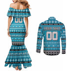 Personalized Sharks Rugby Xmas Couples Matching Mermaid Dress and Long Sleeve Button Shirt Australia NRL Mascot
