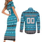 Personalized Sharks Rugby Xmas Couples Matching Short Sleeve Bodycon Dress and Long Sleeve Button Shirt Australia NRL Mascot