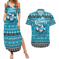 Personalized Sharks Rugby Xmas Couples Matching Summer Maxi Dress and Hawaiian Shirt Australia NRL Mascot