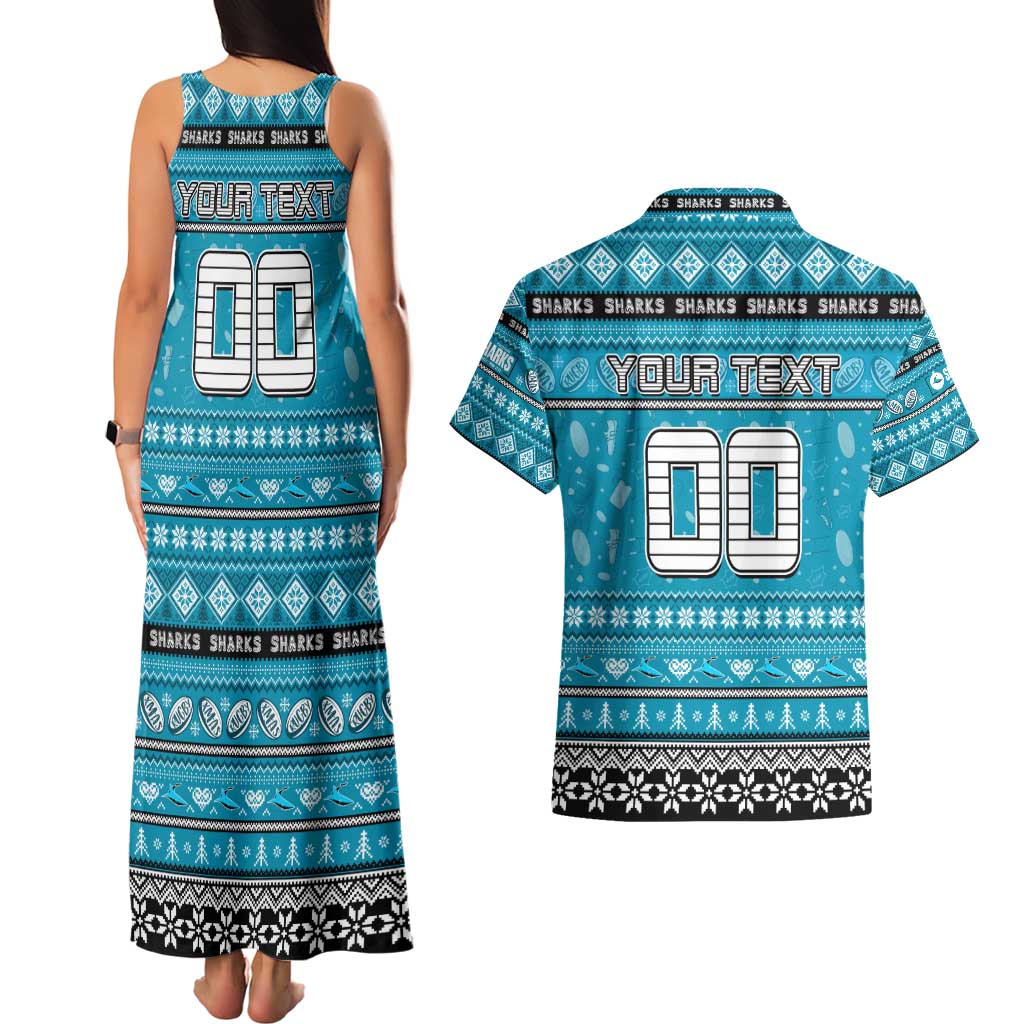 Personalized Sharks Rugby Xmas Couples Matching Tank Maxi Dress and Hawaiian Shirt Australia NRL Mascot