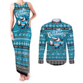 Personalized Sharks Rugby Xmas Couples Matching Tank Maxi Dress and Long Sleeve Button Shirt Australia NRL Mascot