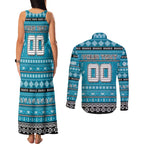Personalized Sharks Rugby Xmas Couples Matching Tank Maxi Dress and Long Sleeve Button Shirt Australia NRL Mascot