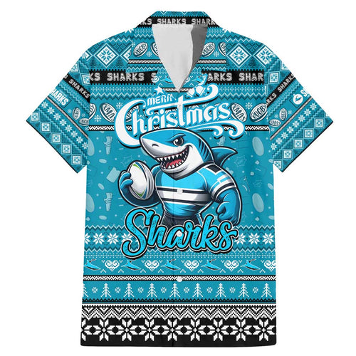 Personalized Sharks Rugby Xmas Family Matching Mermaid Dress and Hawaiian Shirt Australia NRL Mascot