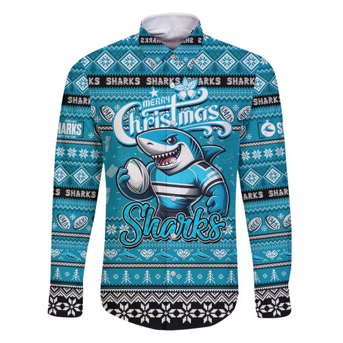 Personalized Sharks Rugby Xmas Family Matching Mermaid Dress and Hawaiian Shirt Australia NRL Mascot