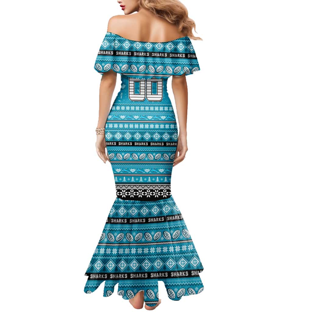 Personalized Sharks Rugby Xmas Family Matching Mermaid Dress and Hawaiian Shirt Australia NRL Mascot