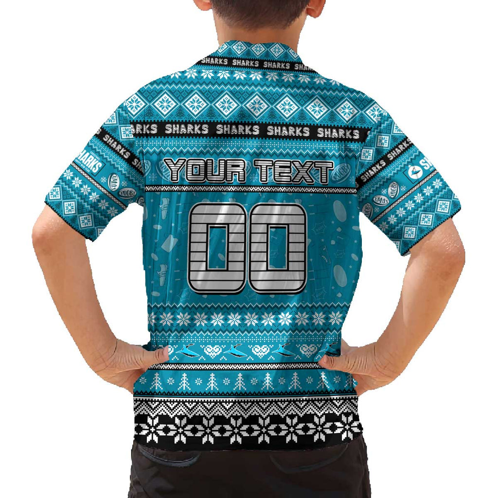 Personalized Sharks Rugby Xmas Family Matching Off The Shoulder Long Sleeve Dress and Hawaiian Shirt Australia NRL Mascot